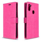For Galaxy A11 Crazy Horse Texture Horizontal Flip Leather Case with Holder & Card Slots & Wallet & Photo Frame(Rose Red) - 1