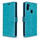 For Galaxy A11 Crazy Horse Texture Horizontal Flip Leather Case with Holder & Card Slots & Wallet & Photo Frame(Blue) - 1
