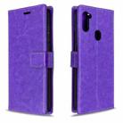 For Galaxy A11 Crazy Horse Texture Horizontal Flip Leather Case with Holder & Card Slots & Wallet & Photo Frame(Purple) - 1