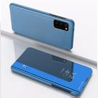 For Galaxy M80S/A91/S10 Lite Plated Mirror Horizontal Flip Leather Case with Holder(Blue) - 1