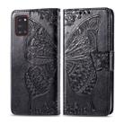 For Galaxy A31 Butterfly Love Flower Embossed Horizontal Flip Leather Case with Bracket / Card Slot / Wallet / Lanyard(Black) - 1
