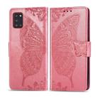 For Galaxy A31 Butterfly Love Flower Embossed Horizontal Flip Leather Case with Bracket / Card Slot / Wallet / Lanyard(Pink) - 1