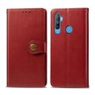 For OPPO Realme C3 Retro Solid Color Leather Buckle Phone Case with Lanyard & Photo Frame & Card Slot & Wallet & Stand Function(Red) - 1