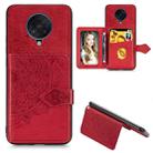 For Xiaomi POCO X2 Mandala Embossed Magnetic Cloth PU + TPU + PC Case with Holder & Card Slots & Wallet & Photo Frame & Strap(Red) - 1