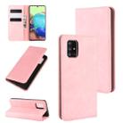 For Galaxy A71 5G Retro-skin Business Magnetic Suction Leather Case with Holder & Card Slots & Wallet(Pink) - 1