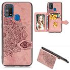 For Galaxy M31 Mandala Embossed Magnetic Cloth PU + TPU + PC Case with Holder & Card Slots & Wallet & Photo Frame & Strap(Rose Gold) - 1