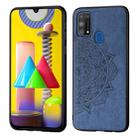 For Galaxy M31  Mandala Embossed Cloth Cover PC + TPU Mobile Phone Case with Magnetic Function and Hand Strap(Blue) - 1
