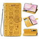 For Xiaomi 10/10 Pro Cute Cat and Dog Embossed Horizontal Flip Leather Case with Bracket / Card Slot / Wallet / Lanyard(Yelllow) - 1