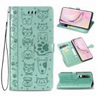 For Xiaomi 10/10 Pro Cute Cat and Dog Embossed Horizontal Flip Leather Case with Bracket / Card Slot / Wallet / Lanyard(Green) - 1