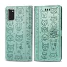For Galaxy A41 Cute Cat and Dog Embossed Horizontal Flip Leather Case with Bracket / Card Slot / Wallet / Lanyard(Green) - 1