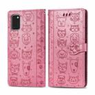 For Galaxy A41 Cute Cat and Dog Embossed Horizontal Flip Leather Case with Bracket / Card Slot / Wallet / Lanyard(Pink) - 1