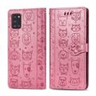 For Galaxy A31 Cute Cat and Dog Embossed Horizontal Flip Leather Case with Bracket / Card Slot / Wallet / Lanyard(Pink) - 1