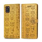 For Galaxy A31 Cute Cat and Dog Embossed Horizontal Flip Leather Case with Bracket / Card Slot / Wallet / Lanyard(Yellow) - 1