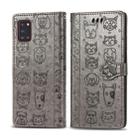 For Galaxy A31 Cute Cat and Dog Embossed Horizontal Flip Leather Case with Bracket / Card Slot / Wallet / Lanyard(Gray) - 1