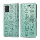 For Galaxy A31 Cute Cat and Dog Embossed Horizontal Flip Leather Case with Bracket / Card Slot / Wallet / Lanyard(Green) - 1