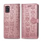 For Galaxy A31 Cute Cat and Dog Embossed Horizontal Flip Leather Case with Bracket / Card Slot / Wallet / Lanyard(Rose Gold) - 1