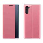 For Galaxy Note 10 Side Display Magnetic Horizontal Flip Plain Texture Cloth + PC Case with Holder & Sleep / Wake-up Function(Pink) - 1