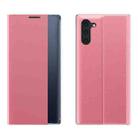 For Galaxy Note 10 Plus Side Display Magnetic Horizontal Flip Plain Texture Cloth + PC Case with Holder & Sleep / Wake-up Function(Pink) - 1