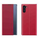 For Galaxy Note 10 Plus Side Display Magnetic Horizontal Flip Plain Texture Cloth + PC Case with Holder & Sleep / Wake-up Function(Red) - 1