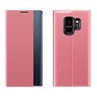 For Galaxy S9 Plain Texture Cloth Attraction Flip Holder Leather Phone Case(Pink) - 1