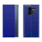 For Galaxy S9 Plain Texture Cloth Attraction Flip Holder Leather Phone Case(Blue) - 1