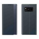 For Galaxy S10 Plus Side Display Magnetic Horizontal Flip Plain Texture Cloth + PC Case with Holder & Sleep / Wake-up Function(Dark Blue) - 1