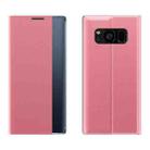 For Galaxy S10 Plus Side Display Magnetic Horizontal Flip Plain Texture Cloth + PC Case with Holder & Sleep / Wake-up Function(Pink) - 1