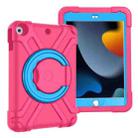 For iPad 10.2 PC + Silicone Shockproof Combination Case with 360 Degree Rotating Holder & Handle(Rose Red+Blue) - 1