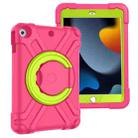 For iPad 10.2 PC + Silicone Shockproof Combination Case with 360 Degree Rotating Holder & Handle(Rose Red+Green) - 1