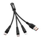 ENKAY ENK-CB400 3 in 1 2.4A USB to 8 Pin + Micro USB + USB-C / Type-C Mini Portable Cloth Texture Round Cable Charging Cable, Length: 14cm(Black) - 1