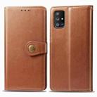 For Galaxy A51 5G Retro Solid Color Leather Buckle Phone Case with Photo Frame & Card Slot & Wallet & Bracket Function(Brown) - 1