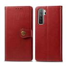 For Huawei P40 Lite 5G / Nova 7 SE Retro Solid Color Leather Buckle Phone Case with Photo Frame & Card Slot & Wallet & Bracket Function(Red) - 1