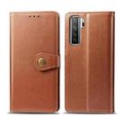 For Huawei P40 Lite 5G / Nova 7 SE Retro Solid Color Leather Buckle Phone Case with Photo Frame & Card Slot & Wallet & Bracket Function(Brown) - 1