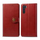 For OPPO F15 & A91 Retro Solid Color Leather Buckle Phone Case with Photo Frame & Card Slot & Wallet & Bracket Function(Red) - 1