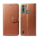 For Moto G8 Power Lite Retro Solid Color Leather Buckle Phone Case with Photo Frame & Card Slot & Wallet & Bracket Function(Brown) - 1