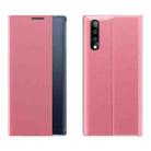 For Galaxy A50 / A30S / A50S Side Display Magnetic Horizontal Flip Plain Texture Cloth + PC Case with Holder & Sleep / Wake-up Function(Pink) - 1