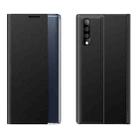 For Galaxy A50 / A30S / A50S Side Display Magnetic Horizontal Flip Plain Texture Cloth + PC Case with Holder & Sleep / Wake-up Function(Black) - 1