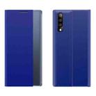 For Galaxy A50 / A30S / A50S Side Display Magnetic Horizontal Flip Plain Texture Cloth + PC Case with Holder & Sleep / Wake-up Function(Blue) - 1