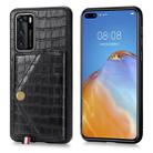 For Huawei P40 Crocodile Pattern PU+TPU+PVC Shatter-resistant Mobile Phone Case with Magnetic Invisible Holder & Holder & Card Slots(Black) - 1