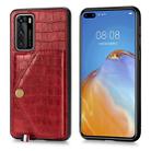 For Huawei P40 Crocodile Pattern PU+TPU+PVC Shatter-resistant Mobile Phone Case with Magnetic Invisible Holder & Holder & Card Slots(Red) - 1