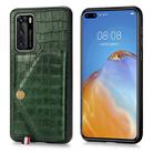 For Huawei P40 Crocodile Pattern PU+TPU+PVC Shatter-resistant Mobile Phone Case with Magnetic Invisible Holder & Holder & Card Slots(Blackish Green) - 1