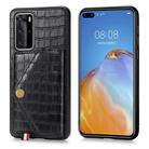 For Huawei P40 Pro Crocodile Pattern PU+TPU+PVC Shatter-resistant Mobile Phone Case with Magnetic Invisible Holder & Holder & Card Slots(Black) - 1