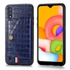 For Galaxy A01 Crocodile Pattern PU+TPU+PVC Shatter-resistant Mobile Phone Case with Magnetic Invisible Holder & Holder & Card Slots(Sapphire Blue) - 1