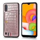 For Galaxy A01 Crocodile Pattern PU+TPU+PVC Shatter-resistant Mobile Phone Case with Magnetic Invisible Holder & Holder & Card Slots(Rose Gold) - 1