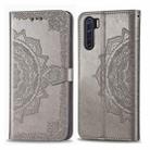 For OPPO F15 & A91 Halfway Mandala Embossing Pattern Horizontal Flip Leather Case with Holder & Card Slots & Wallet & Photo Frame & Lanyard(Gray) - 1