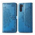 For OPPO F15 & A91 Halfway Mandala Embossing Pattern Horizontal Flip Leather Case with Holder & Card Slots & Wallet & Photo Frame & Lanyard(Blue) - 1