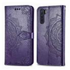 For OPPO F15 & A91 Halfway Mandala Embossing Pattern Horizontal Flip Leather Case with Holder & Card Slots & Wallet & Photo Frame & Lanyard(Purple) - 1