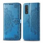For OPPO Find X2 Halfway Mandala Embossing Pattern Horizontal Flip Leather Case with Holder & Card Slots & Wallet & Photo Frame & Lanyard(Blue) - 1