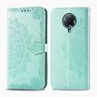 For Xiaomi Redmi K30 Pro Halfway Mandala Embossing Pattern Horizontal Flip Leather Case with Holder & Card Slots & Wallet & Photo Frame & Lanyard(Green) - 1