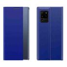 For Galaxy A51 2020 / M40S Side Display Magnetic Horizontal Flip Plain Texture Cloth + PC Case with Holder & Sleep / Wake-up Function(Blue) - 1